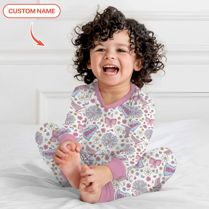 Custom Name Pastel Cheerleader Bamboo Two Piece Long Sleeve Pajama Set
