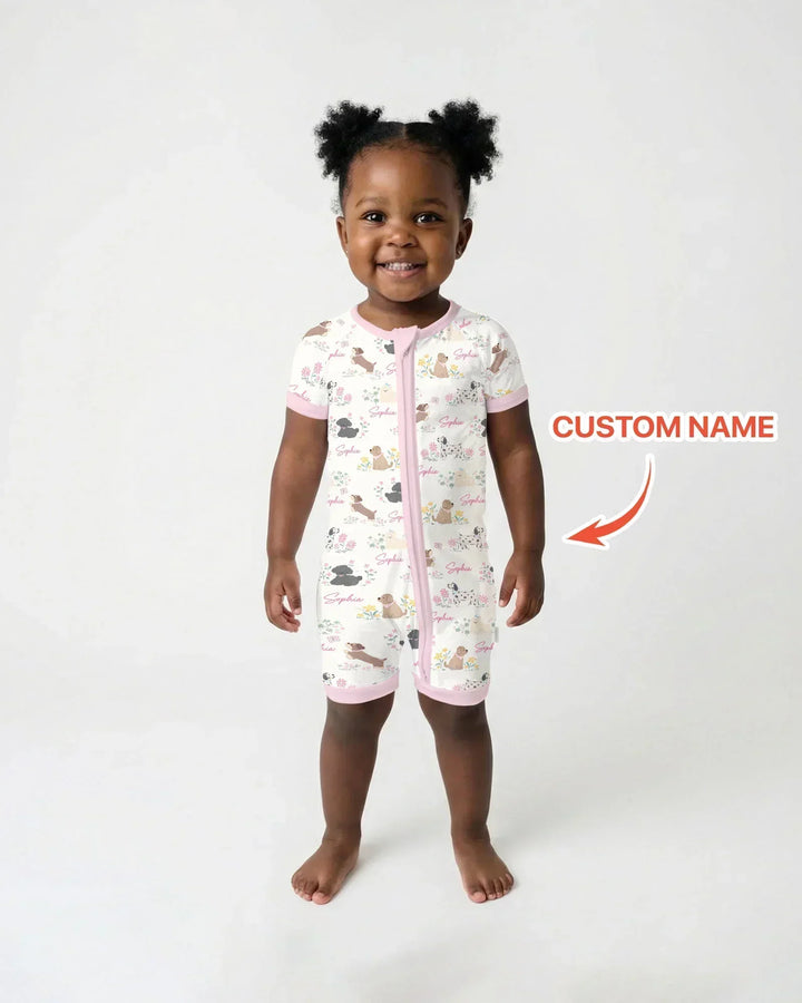 Custom Name Flower Dogs Bamboo Shorty Zippy