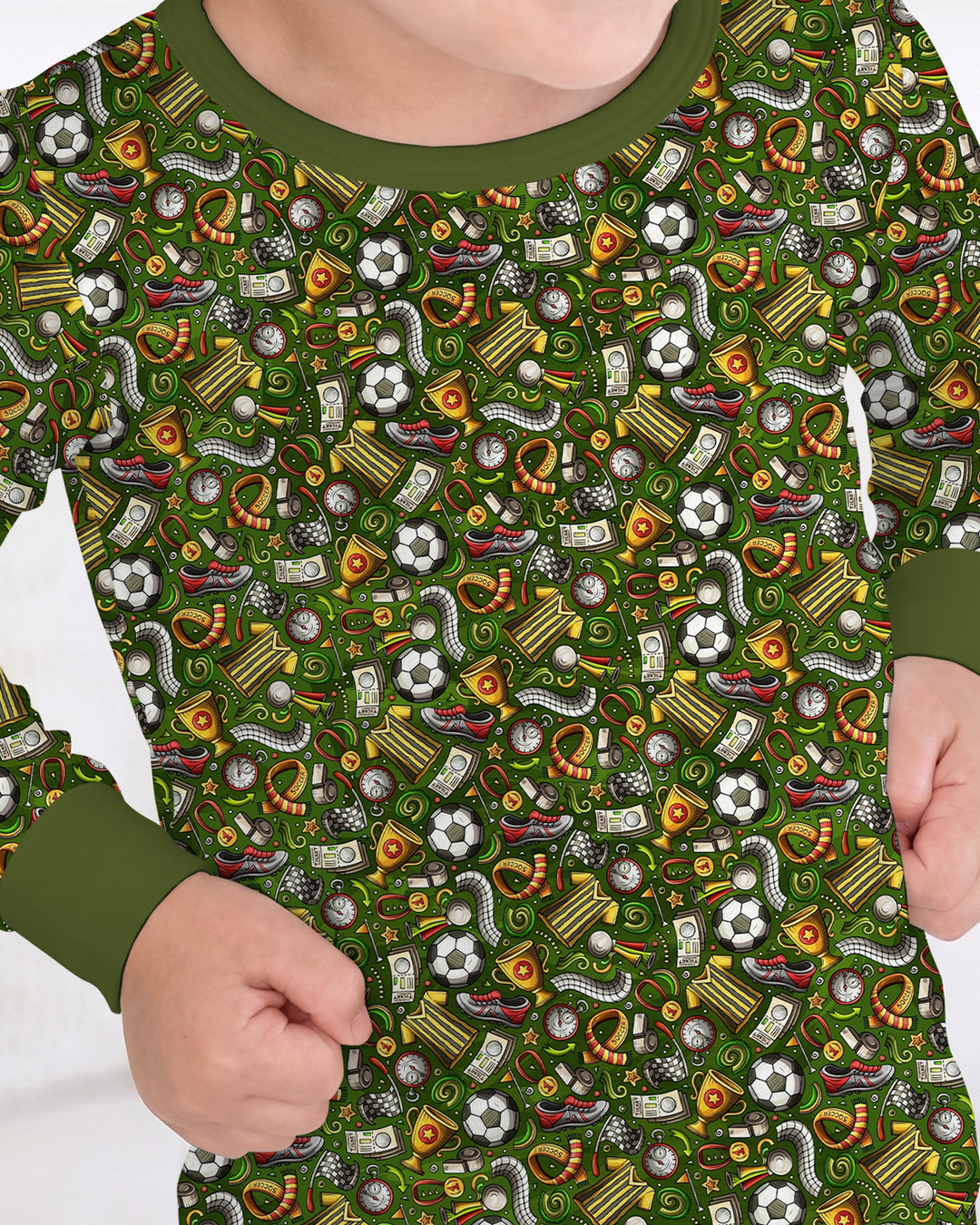 Green Soccer All-Star Bamboo Two Piece Long Sleeve Pajama Set