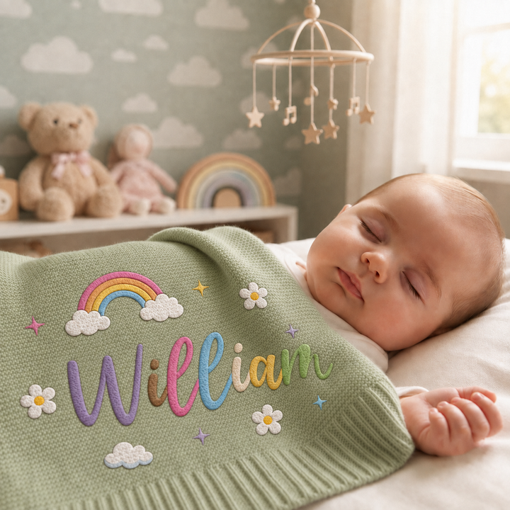 Blue Cloudy Embroidered Baby Cotton Blanket