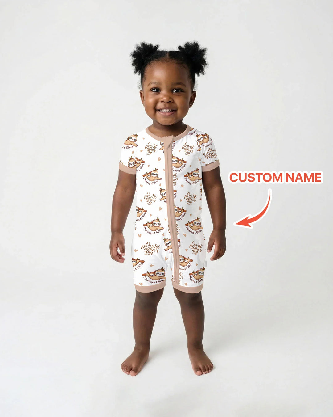 Custom Name Mama & Baby Sloth – Our First Mother’s Day 2026 Bamboo Shorty Zippy