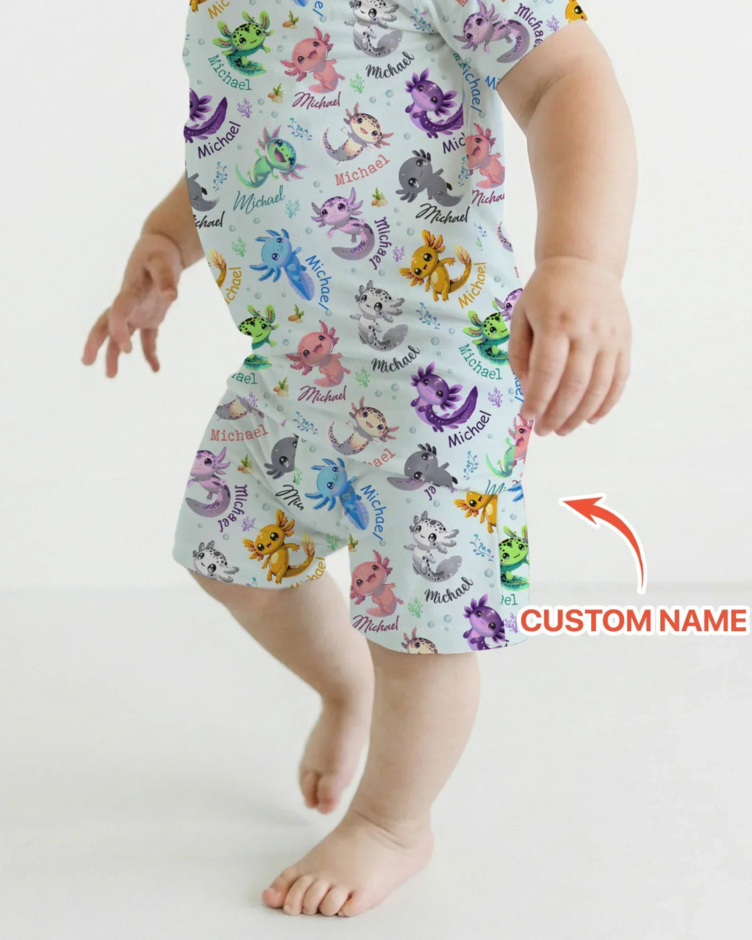I Love You Axolotl Custom Name Bamboo Two Piece Short Sleeve Shorts Pajama Set