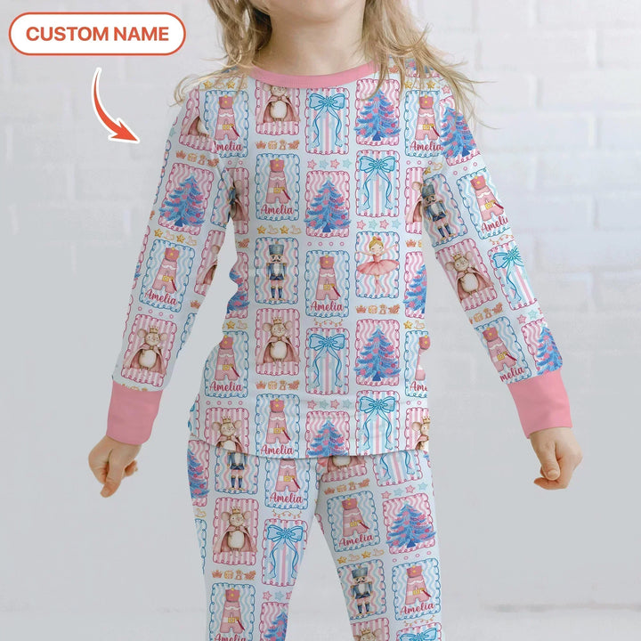 Custom Name Nutcracker Wonderland Bamboo Two Piece Long Sleeve Pajama Set