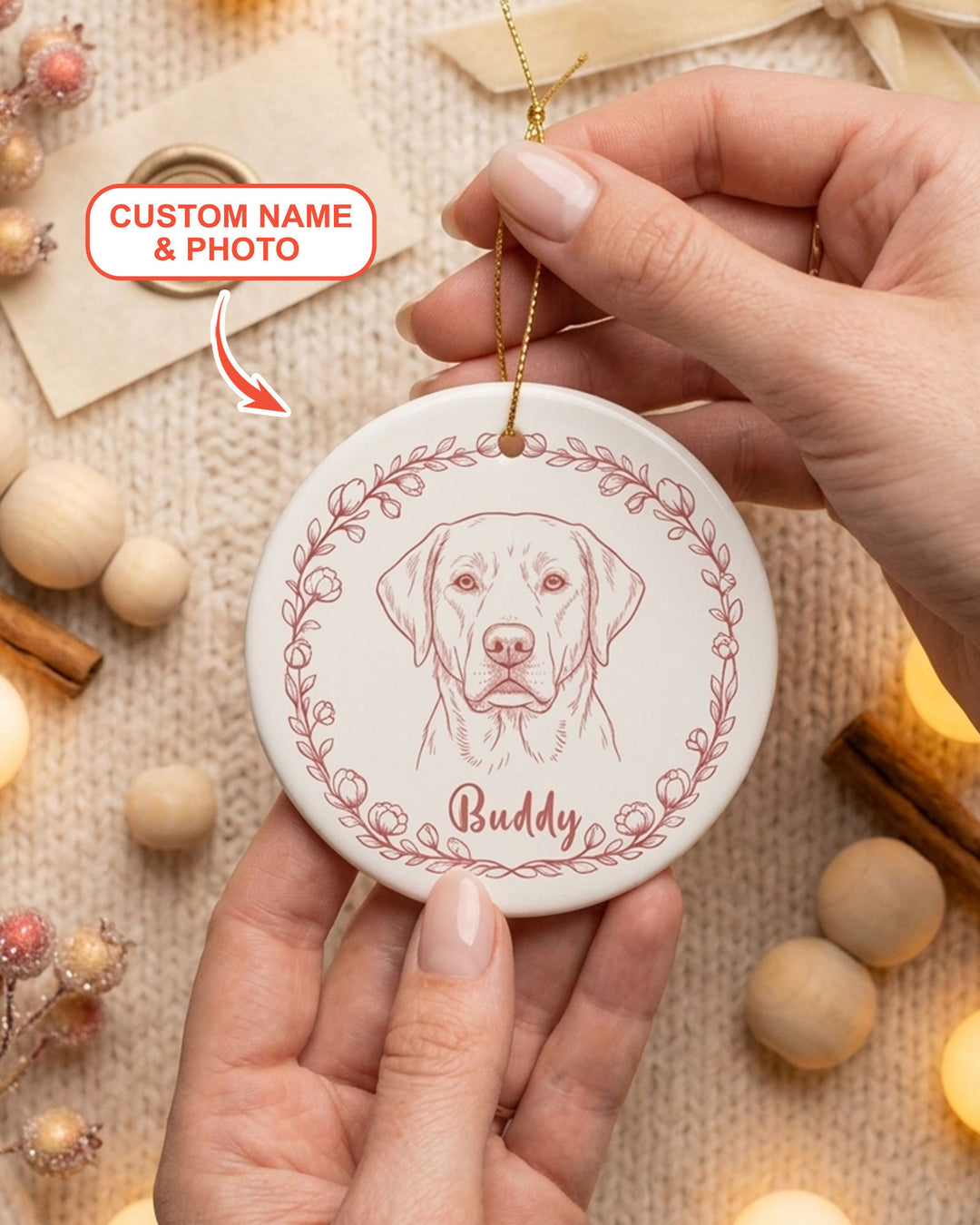 Custom Pet Photo Chinoiserie Ceramic Ornament