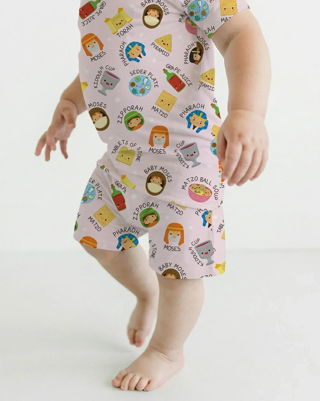 Cute Passover Characters Bamboo Two Piece Short Sleeve Shorts Pajama Set