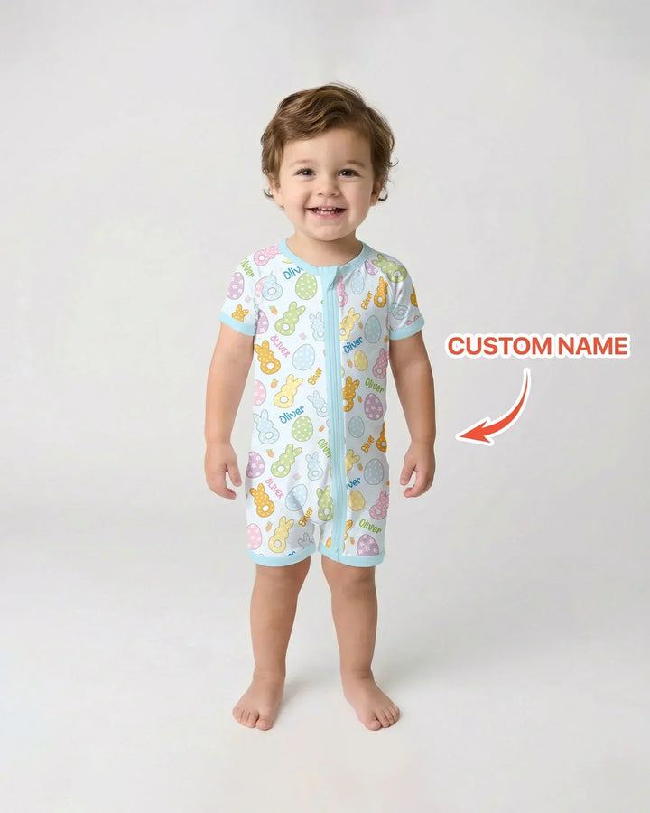 Custom Name Spring Pastel Easter Bamboo Shorty Zippy
