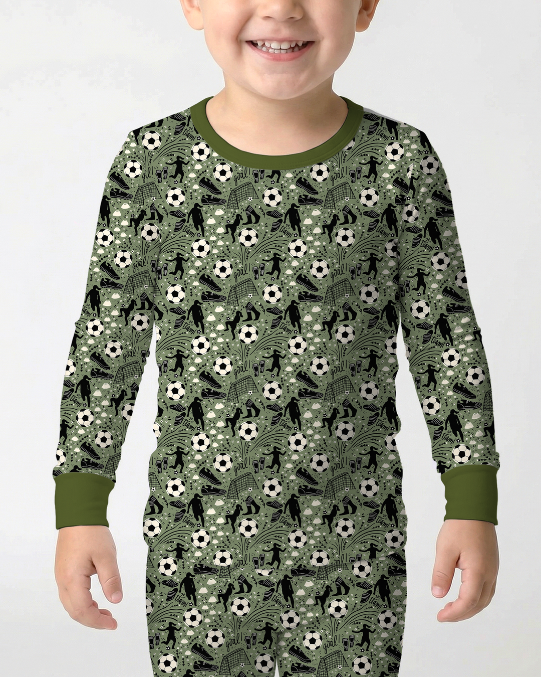Sage Green Soccer Dreams Bamboo Two Piece Long Sleeve Pajama Set