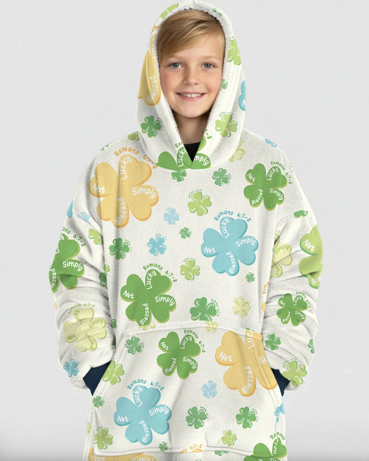 Shamrocks Print St. Patrick's Day Wearable Bamboo Blanket Hoodie