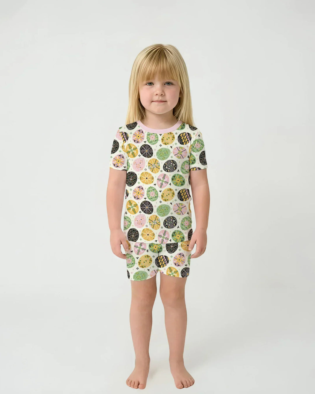 Pysanky Eggs Family Matching Bamboo Two Piece Short Sleeve Shorts Pajama Set