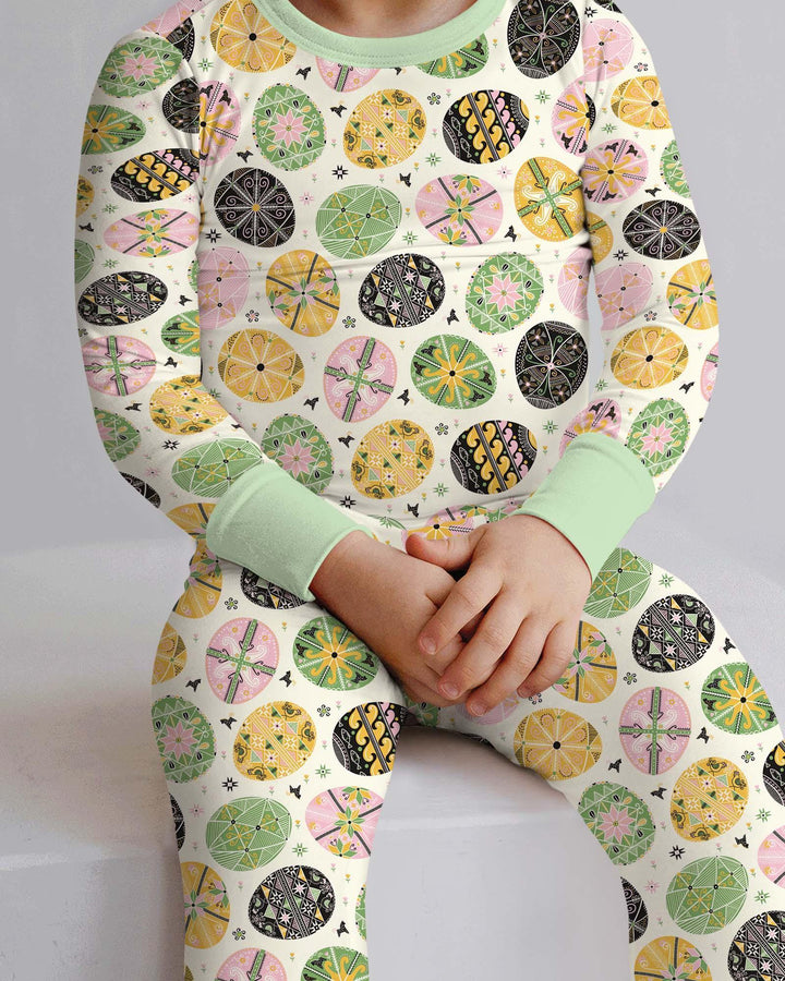 Pysanky Eggs Family Matching Bamboo Two Piece Long Sleeve Pajama Set