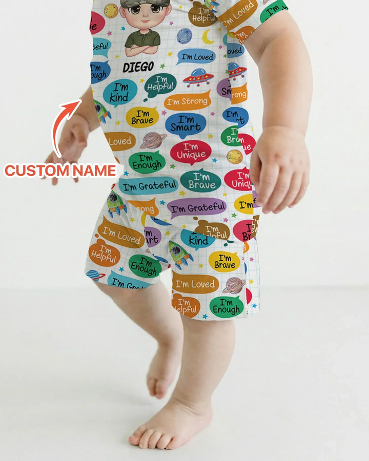 Personalized I'm Kind I'm Brave Bamboo Two Piece Short Sleeve Shorts Pajama Set