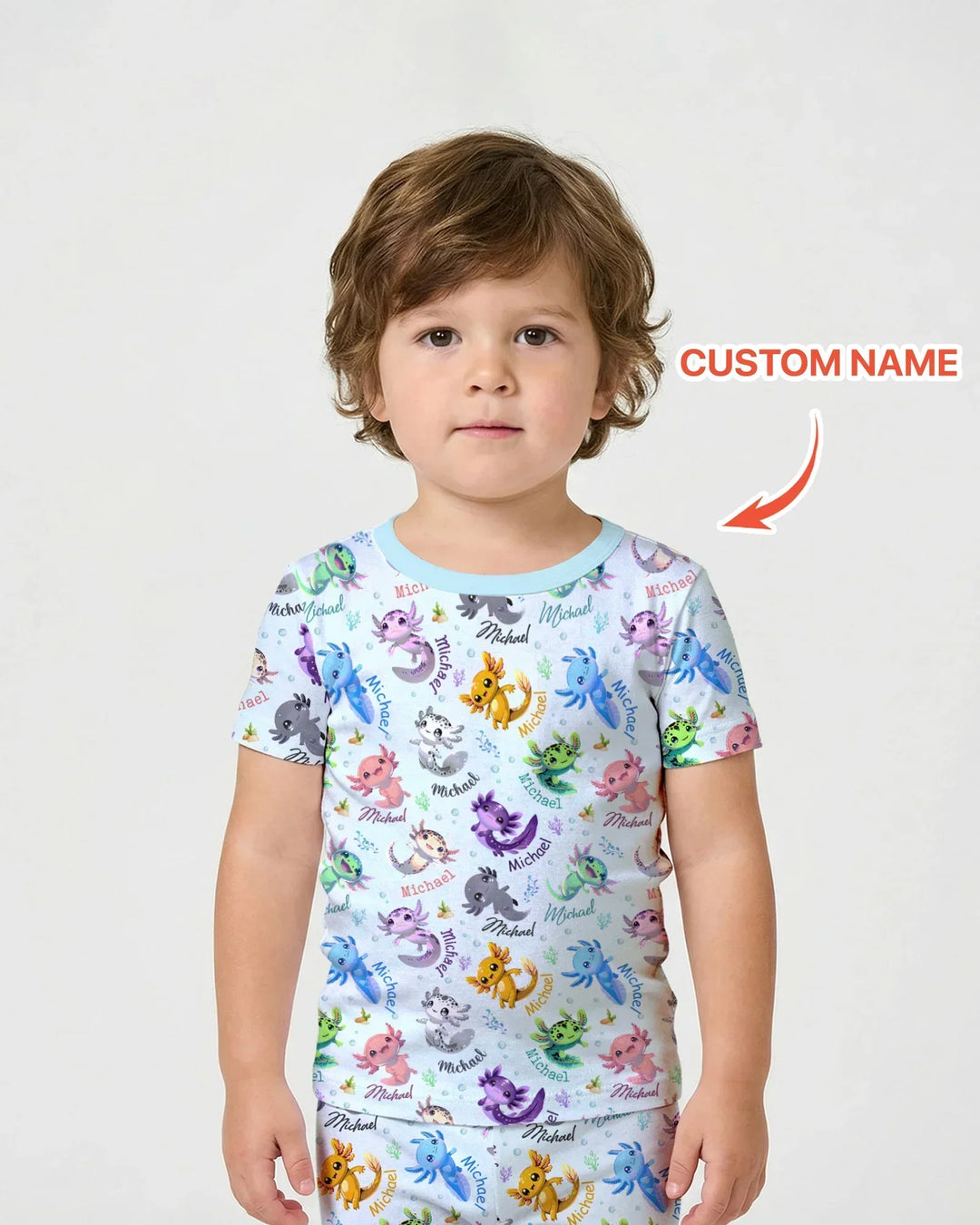 I Love You Axolotl Custom Name Bamboo Two Piece Short Sleeve Pajama Set