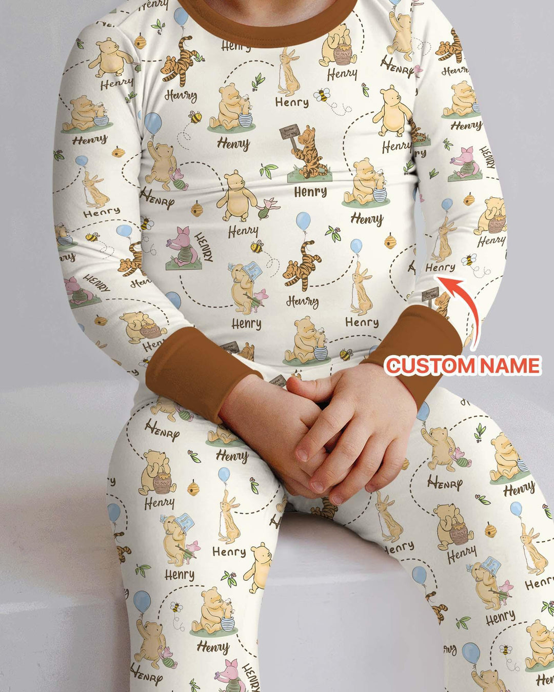 Once Upon A Bear Custom Name Bamboo Two Piece Long Sleeve Pajama Set