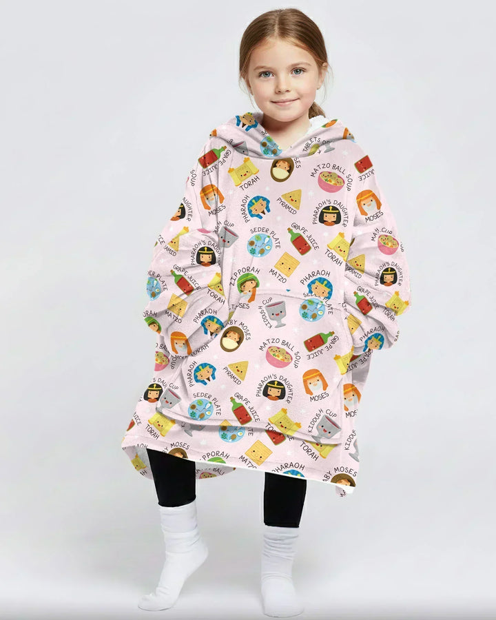Cute Passover Characters Wearable Bamboo Blanket Hoodie