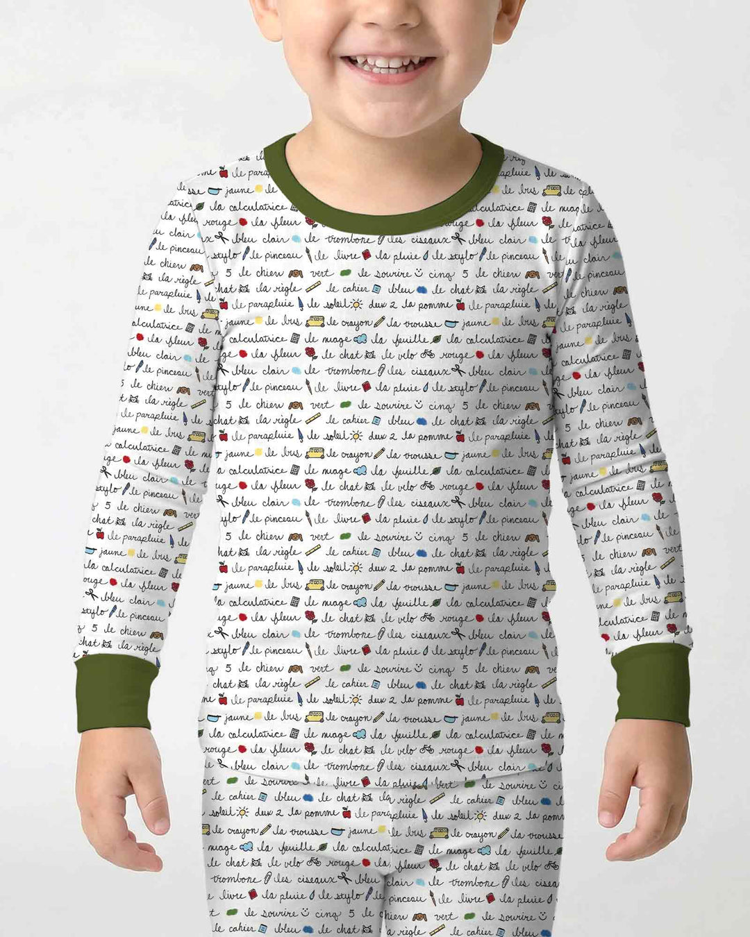 French Classroom Notes Bamboo Two Piece Long Sleeve Pajama Set