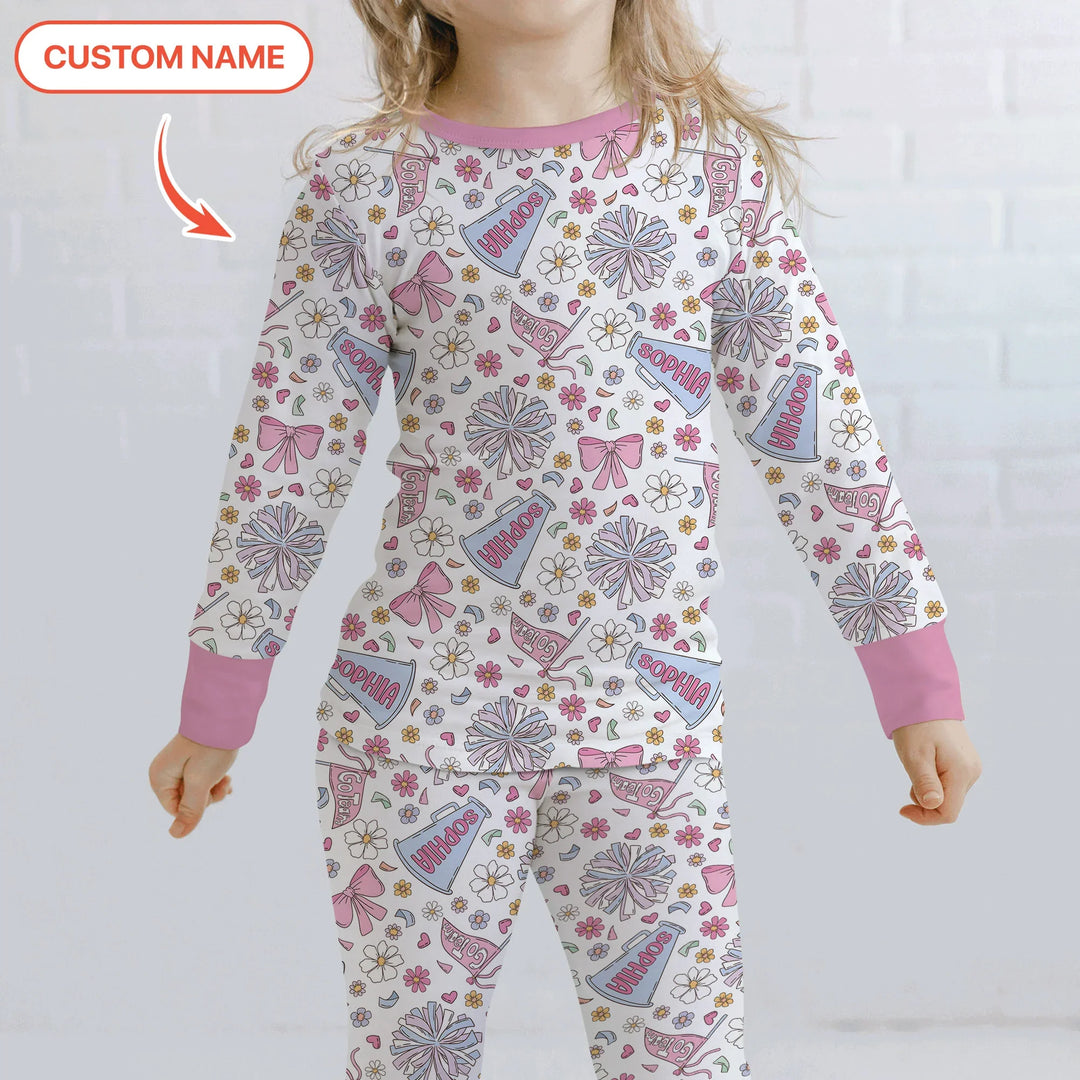 Custom Name Pastel Cheerleader Bamboo Two Piece Long Sleeve Pajama Set