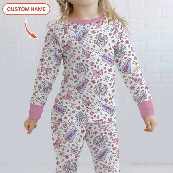 Custom Name Pastel Cheerleader Bamboo Two Piece Long Sleeve Pajama Set