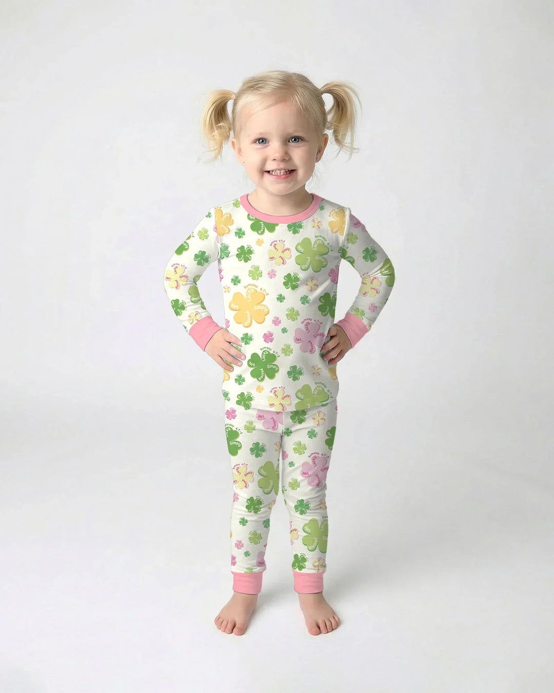 Shamrocks Print St. Patrick's Day Bamboo Two Piece Long Sleeve Pajama Set