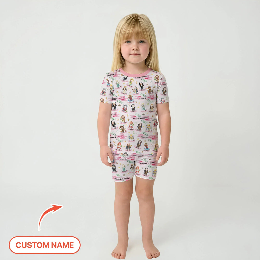 Holy Saints of Heaven Custom Name Bamboo Two Piece Short Sleeve Shorts Pajama Set