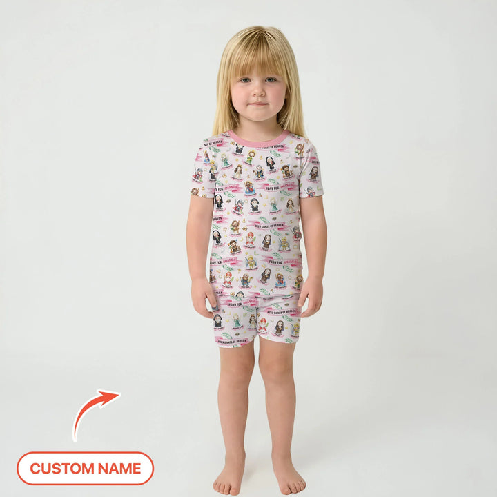 Holy Saints of Heaven Custom Name Bamboo Two Piece Short Sleeve Shorts Pajama Set