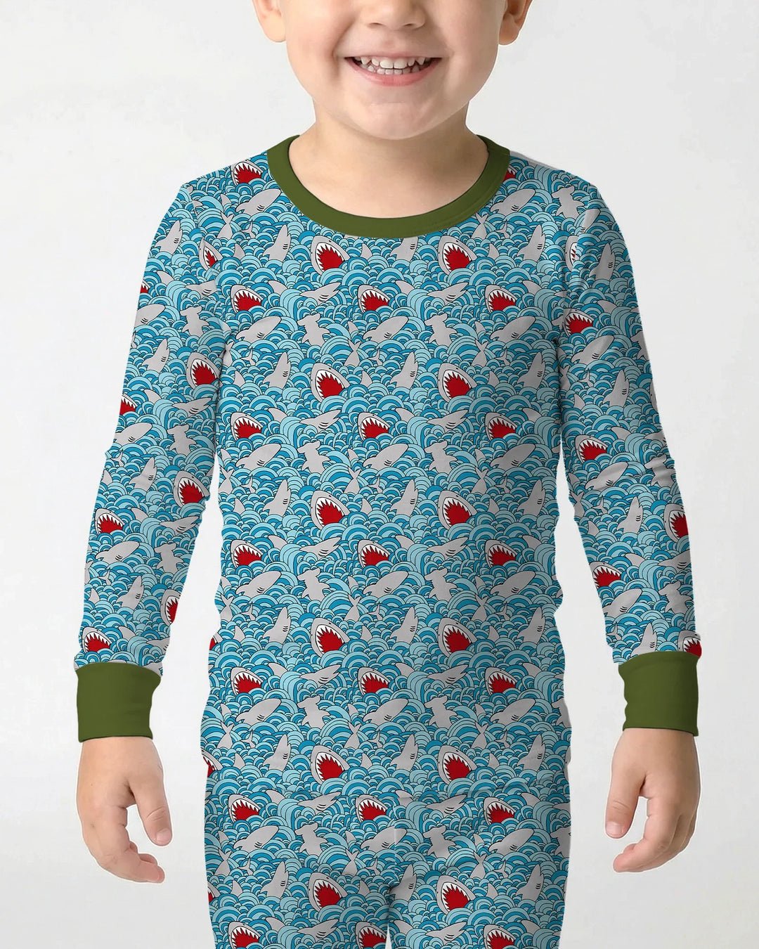 Shark Wave Rush Bamboo Two Piece Long Sleeve Pajama Set