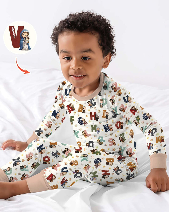 Catholic Saint ABCs Bamboo Two Piece Long Sleeve Pajama Set