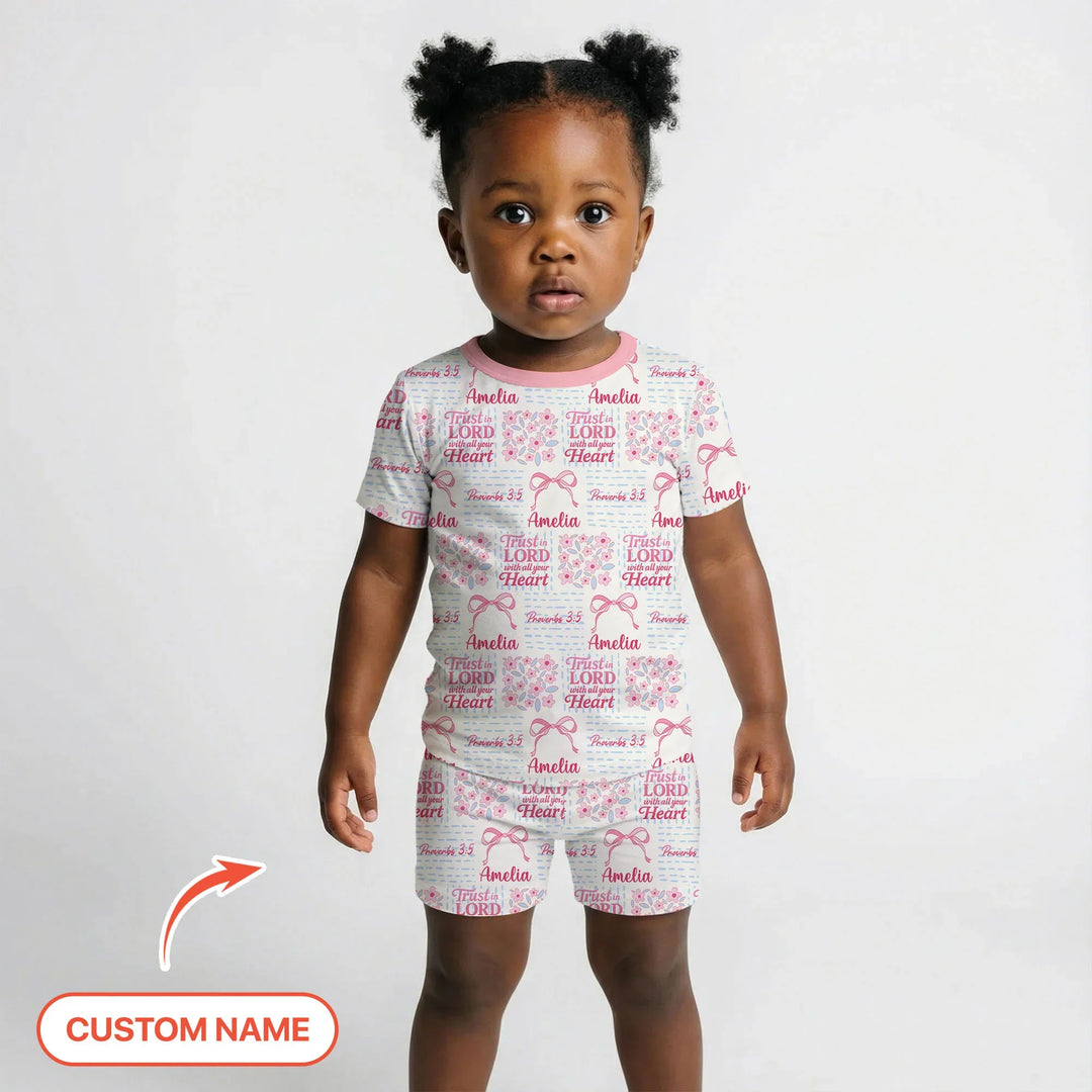 Trust The Lord With All Your Heart Custom Name Bamboo Two Piece Short Sleeve Pajama Set