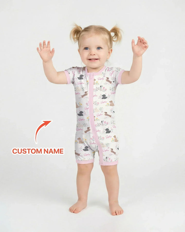 Custom Name Flower Dogs Bamboo Shorty Zippy