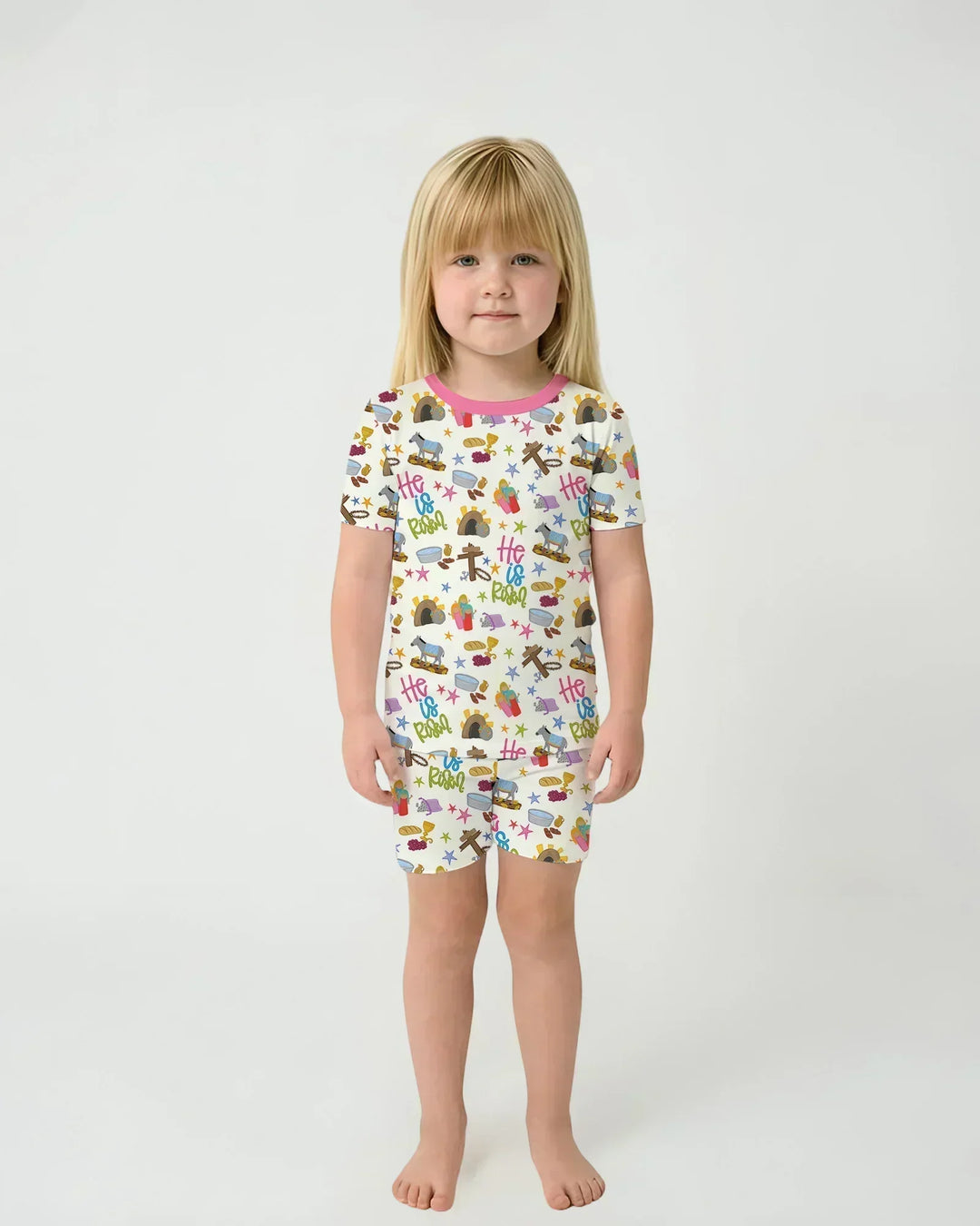 Bible Story Easter Family Matching Bamboo Two Piece Short Sleeve Shorts Pajama Set