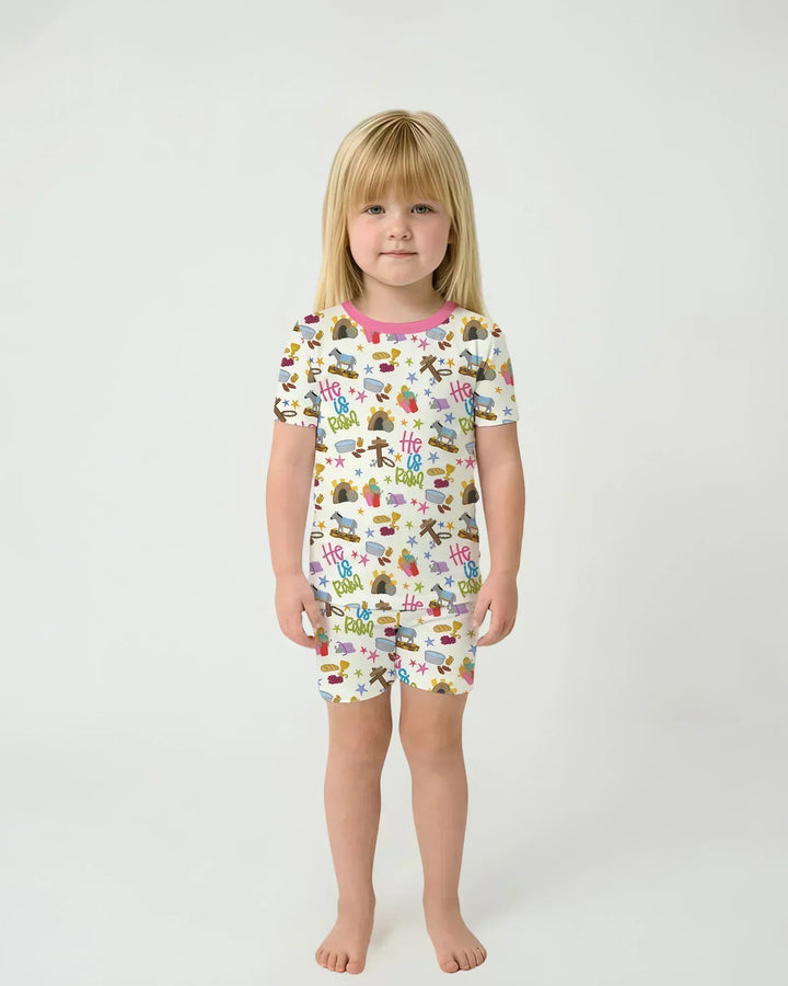 Bible Story Easter Family Matching Bamboo Two Piece Short Sleeve Shorts Pajama Set