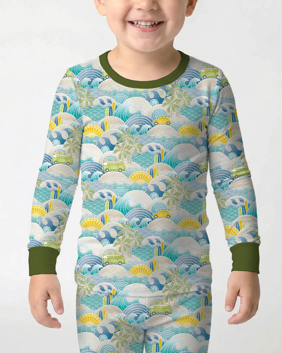 Coastal Road Trip Waves Surf Bamboo Two Piece Long Sleeve Pajama Set
