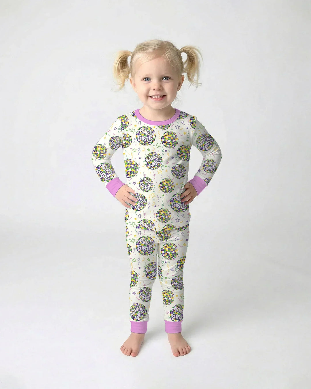 Mardi Gras Disco Ball Bamboo Two Piece Long Sleeve Pajama Set