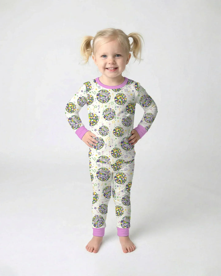 Mardi Gras Disco Ball Bamboo Two Piece Long Sleeve Pajama Set