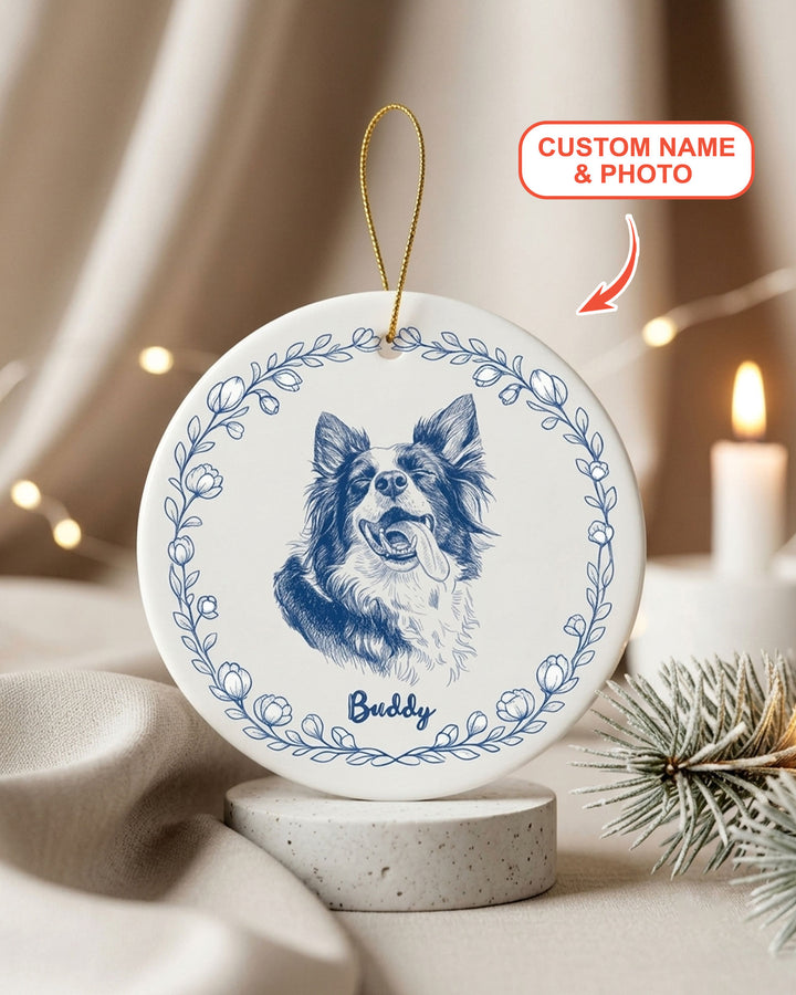 Custom Pet Photo Chinoiserie Ceramic Ornament
