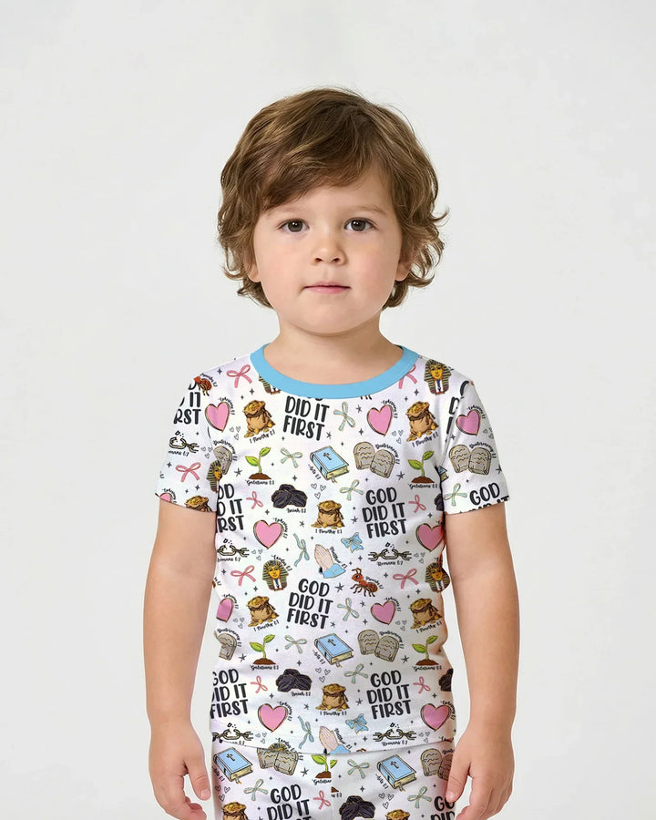 God Did It First Bamboo Two Piece Short Sleeve Shorts Pajama Set