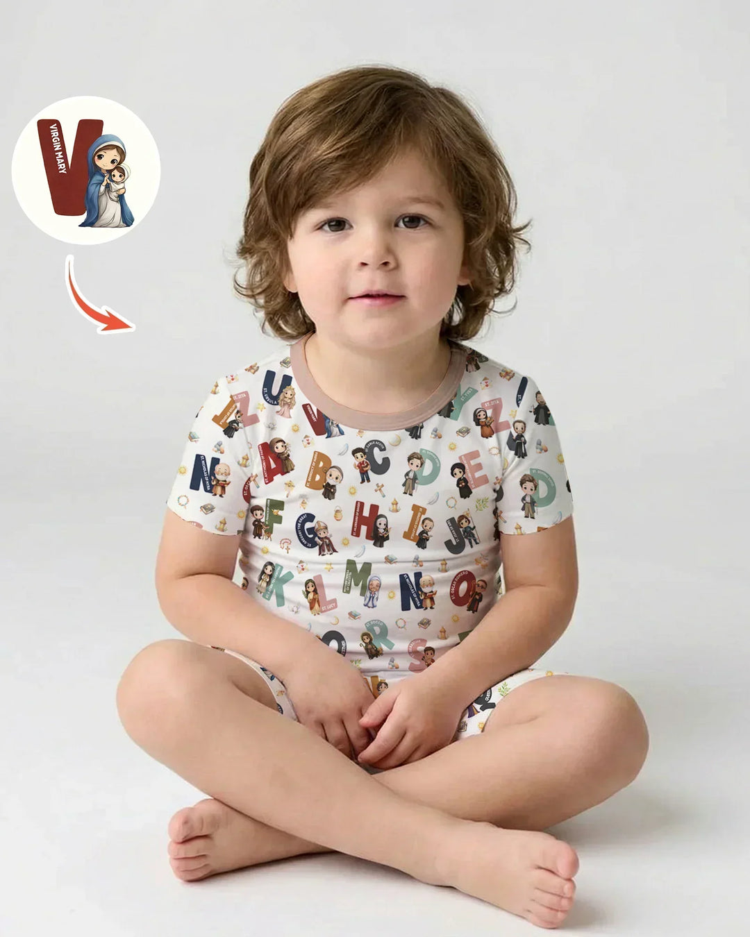 Catholic Saint ABCs Bamboo Two Piece Short Sleeve Shorts Pajama Set