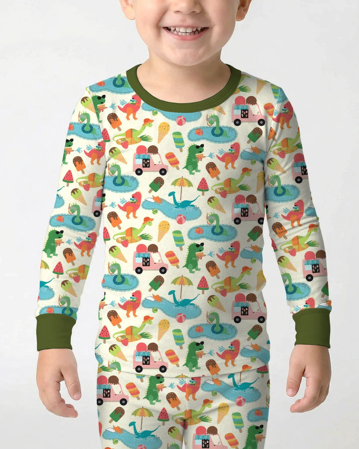 Dino Summer Splash Bamboo Two Piece Long Sleeve Pajama Set