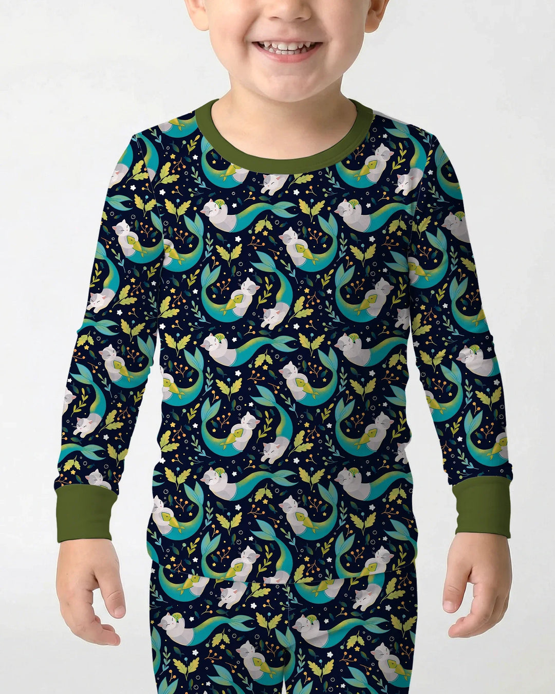 Midnight Mermaid Cats Bamboo Two Piece Long Sleeve Pajama Set