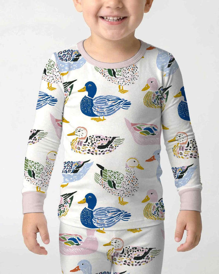 Whimsical Garden Ducks Bamboo Two Piece Long Sleeve Pajama Set