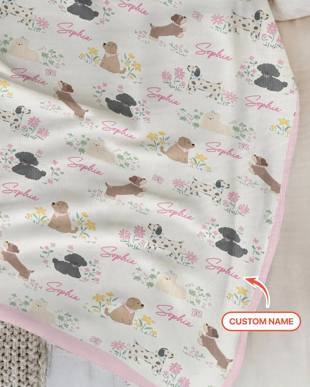 Custom Name Flower Dogs Bamboo Blanket
