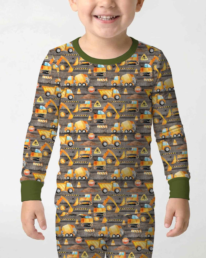 Construction Vehicles Bamboo Two Piece Long Sleeve Pajama Set