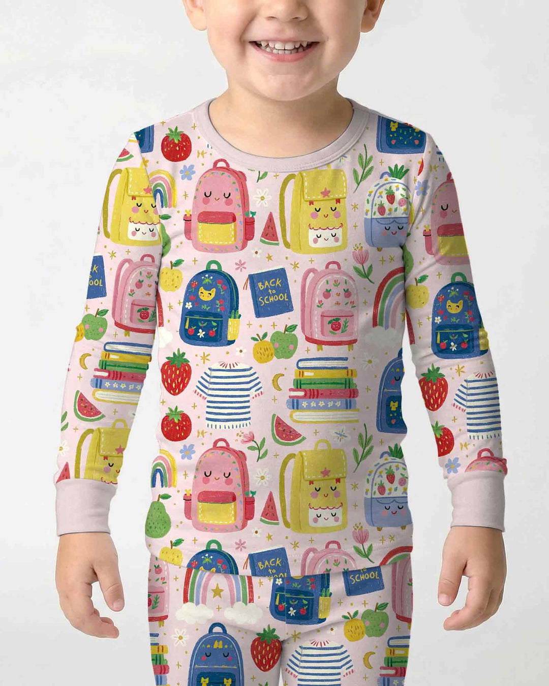 Sweet Rainbow School Adventure Bamboo Two Piece Long Sleeve Pajama Set