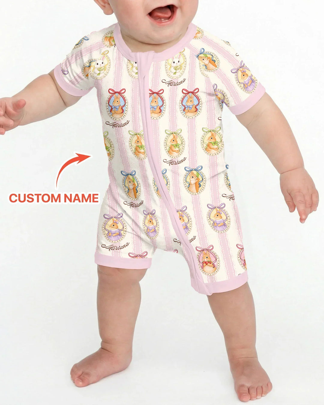 Custom Name Vintage Easter Bunny Bamboo Shorty Zippy