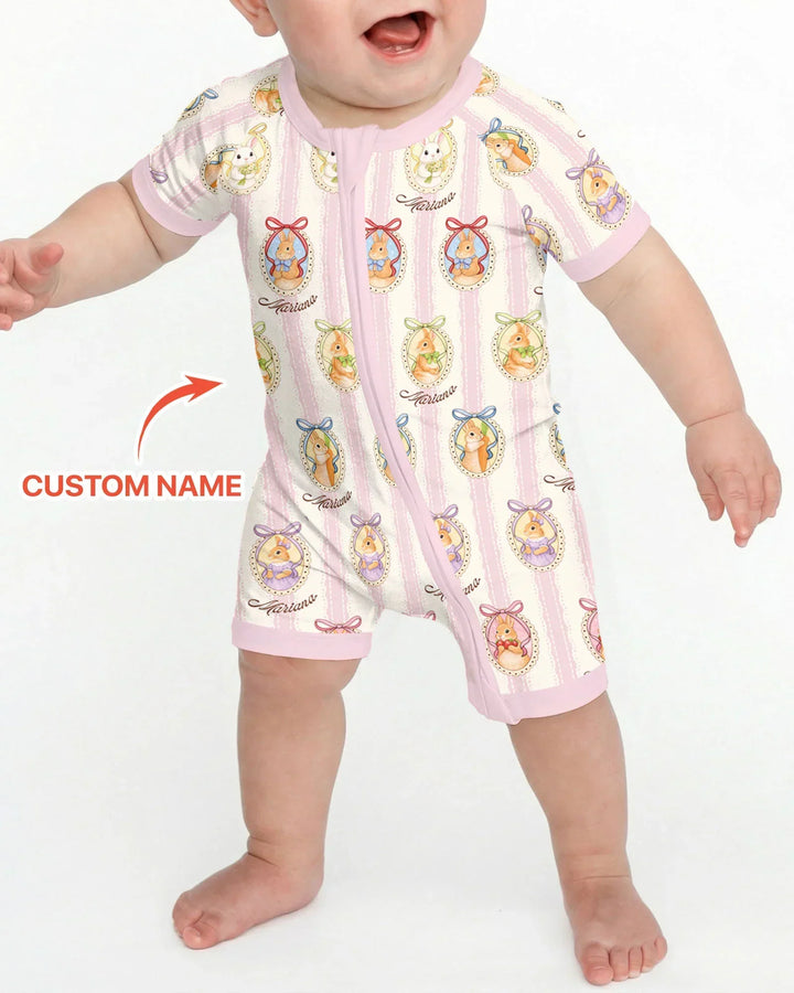 Custom Name Vintage Easter Bunny Bamboo Shorty Zippy