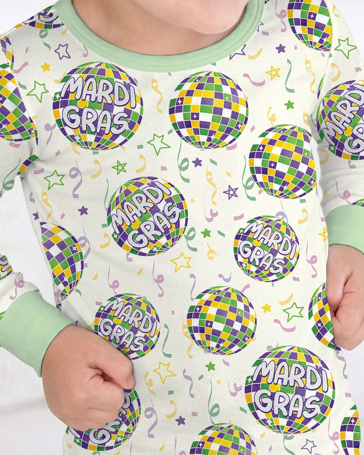 Mardi Gras Disco Ball Bamboo Two Piece Long Sleeve Pajama Set