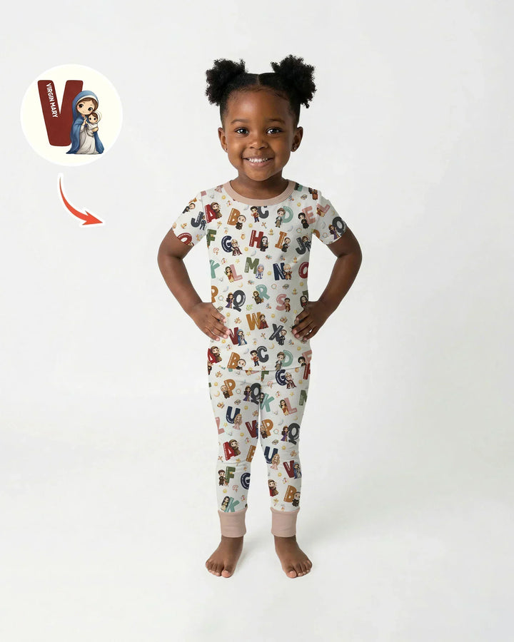 Catholic Saint ABCs Bamboo Two Piece Short Sleeve Pajama Set