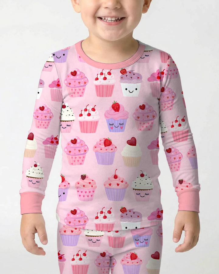Valentine Emotional Cupcakes Bamboo Two Piece Long Sleeve Pajama Set