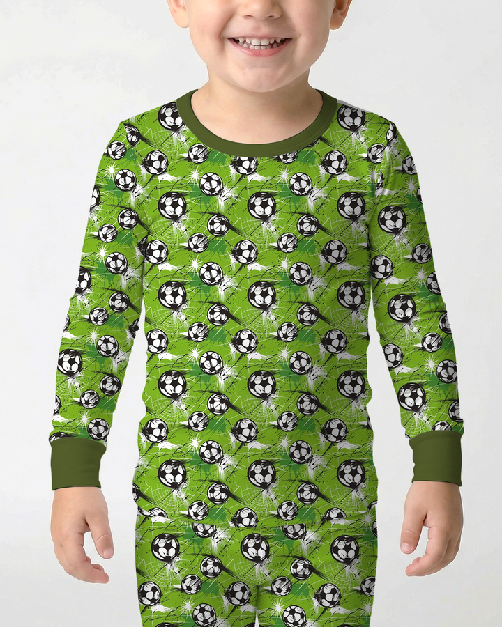 Green Soccer Energy Bamboo Two Piece Long Sleeve Pajama Set