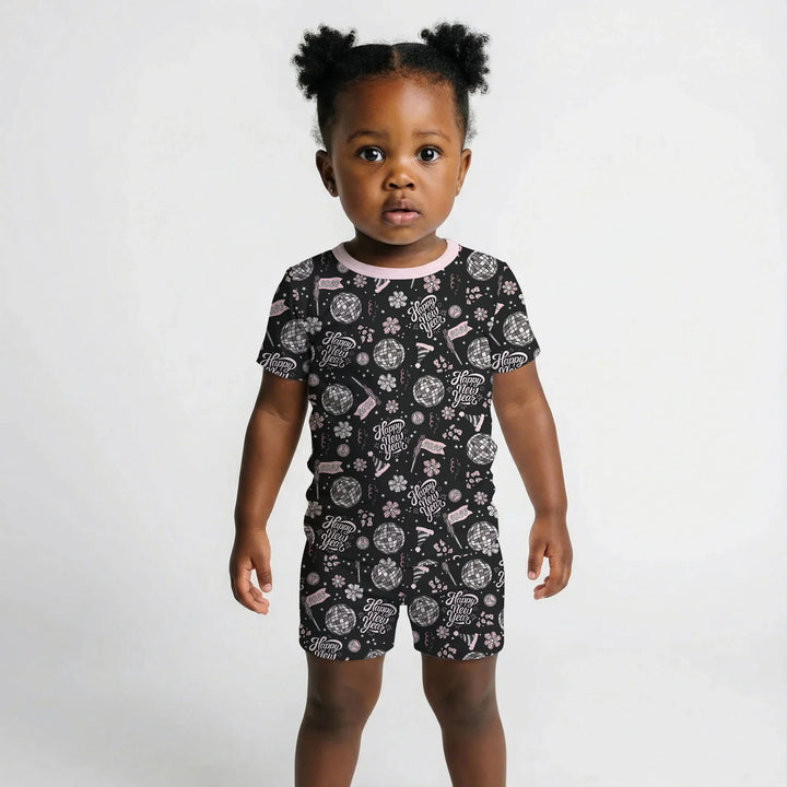 Disco New Years Eve Bamboo Two Piece Short Sleeve Shorts Pajama Set