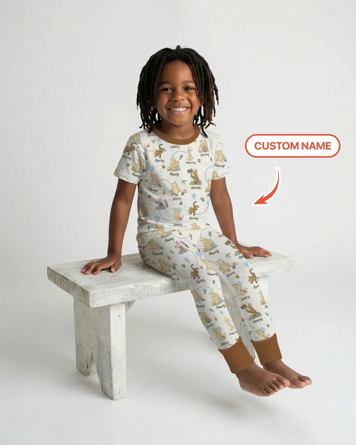 Once Upon A Bear Custom Name Bamboo Two Piece Short Sleeve Pajama Set